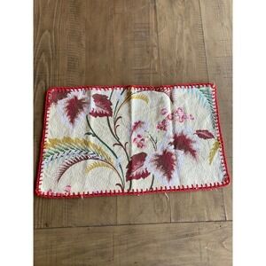 Vintage Floral Tapestry Placemat Red Crochet Edge Botanical Leaf Table Runner